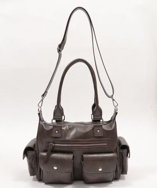 WEGO ポケットデザインボストンショルダー ブラウン