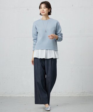 J.PRESS LADIES L 【洗える】セルロースシャンブレー ワイド パンツ ネイビー系