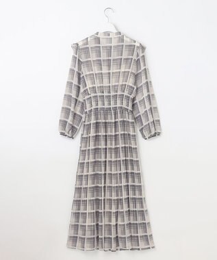 Feroux 【洗える】プリーツ ワンピース ネイビー系（チェック柄）