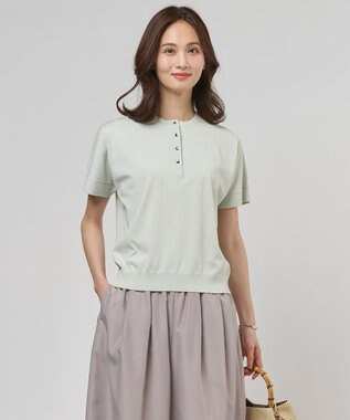 J.PRESS LADIES S COOL MINT COTTON POLYESTER ヘンリーネック ニット プルオーバー