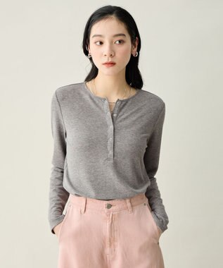 ANY L クリアラメフライスヘンリーネックプルオーバー