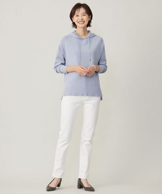 J.PRESS LADIES L 【洗える】HOODIE ニット パーカー サックスブルー系