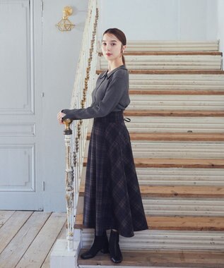 earth music&ecology バイカラートリムニットカーディガン Charcoal Gray