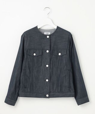 J.PRESS LADIES 【洗える】セルロースシャンブレー ノーカラー デニム ジャケット ネイビー系