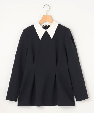 組曲 S 【KUMIKYOKU NAVY】コンフォータブルドレープ 襟付きブラウス ネイビー系