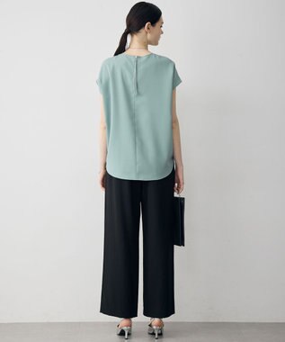 ICB 【先行予約】 FluidBackSatin フレンチスリーブブラウス ダークセージ