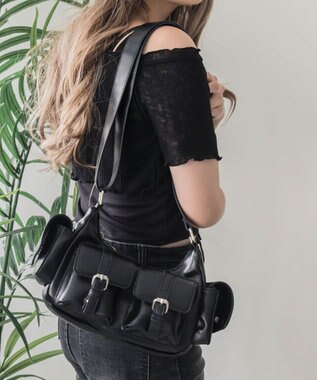 WEGO 金具デザインポケットショルダー ブラック