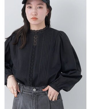 earth music&ecology ピンタックレースブラウス Black