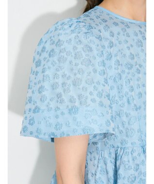 Green Parks パフスリーブジャガードペプラムブラウス Sax