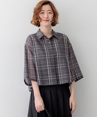23区 【先行予約/見上愛さん着用】ハイツイストシアーチェック クロップド シャツ