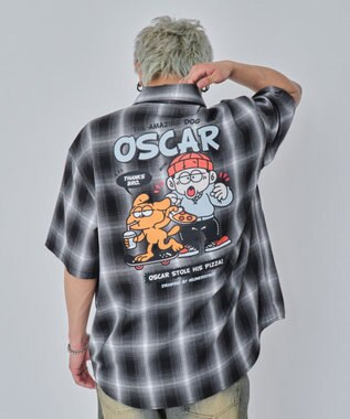 WEGO 【ユニセックス着用ITEM/MLサイズ展開】イラストオンブレチェックシャツ（SS） ブラックチェック1