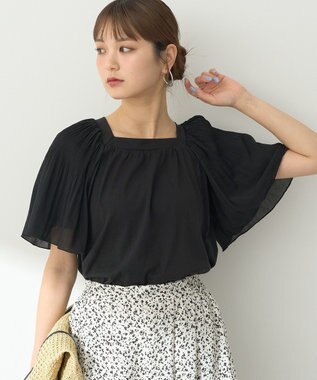 earth music&ecology マジョリカフレアスリーブスクエアプルオーバー Black