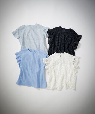 組曲 L エンブロイダリーレースフレンチスリーブ ブラウス 【WEB限定】サックスブルー系9