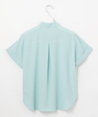 J.PRESS LADIES L 【洗える】SHEER ギンガム シャツ ブラウス オフ×アクアグリーン系