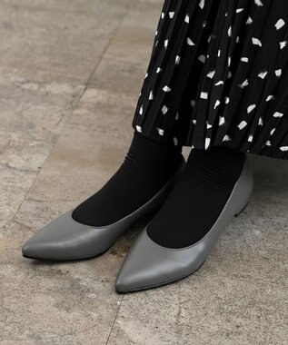 Pointer 日本製 本革美脚ローヒールパンプス グレー