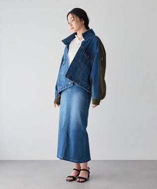 YECCA VECCA フロントZIPハイウエストデニムスカート Indigo