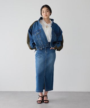 YECCA VECCA フロントZIPハイウエストデニムスカート Indigo