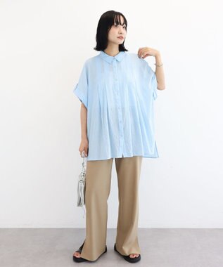 Green Parks タック入りオーバーサイズシャツ Sax