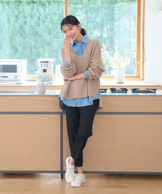 ANY ウールブレンドバルキーニット Vネック モカ