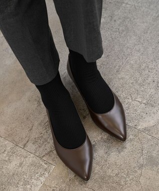 Pointer 日本製 本革美脚ローヒールパンプス ブラウン