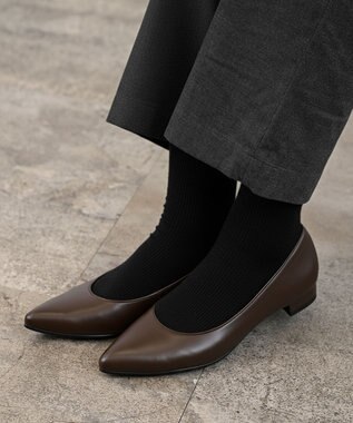 Pointer 日本製 本革美脚ローヒールパンプス ブラウン