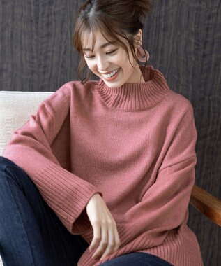 Tiaclasse 【洗える】モックネックポインテルニットトップス ピンク