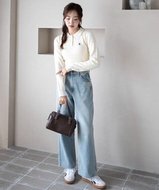 WEGO 【WEB限定/25年秋冬新作】別注USPOLOケーブルニットポロ ホワイトアイボリー