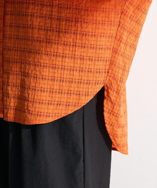 Green Parks シアーチェック７分袖シャツ Orange