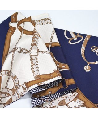 Marca ＜秋の新色！＞【Marcaオリジナル】ベルト＆グレンチェック剣先  シルクツイル 剣先スカーフ ネイビー×オフ