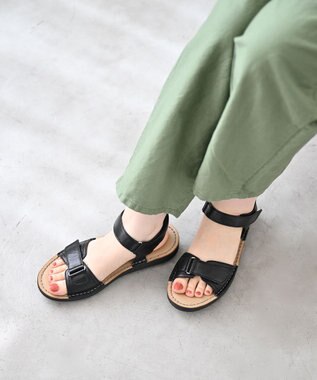 Pointer 本革 甲幅調整 超軽量マジックテープ付きサンダル ブラック