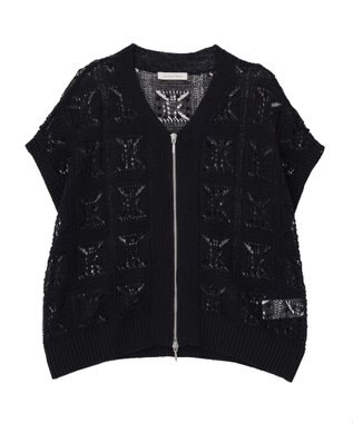 Green Parks 透かし編みＺＩＰニットベスト Black