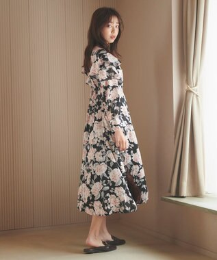 Feroux 【洗える】フラワープリント ワンピース ブラック系9