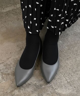 Pointer 日本製 本革美脚ローヒールパンプス グレー