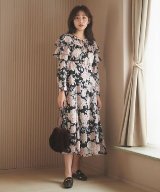 Feroux 【洗える】フラワープリント ワンピース ブラック系9