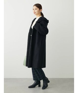 Green Parks フード付き裏ボアロングコーディガン Black