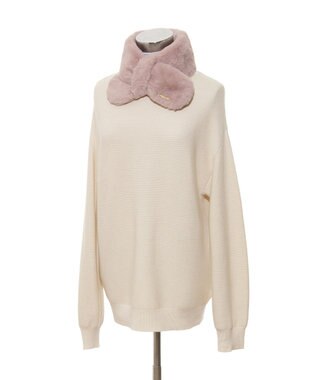 MOONBAT FURLA ファーティペット 差し込み ロゴプレート付 フェイクファーマフラー ローズピンク