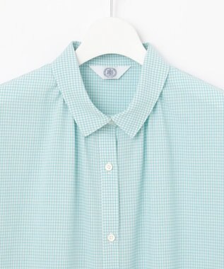 J.PRESS LADIES L 【洗える】SHEER ギンガム シャツ ブラウス オフ×アクアグリーン系