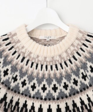 23区 L 【SLOW/一部店舗限定】ノルディック プルオーバー ニット オフホワイトベース