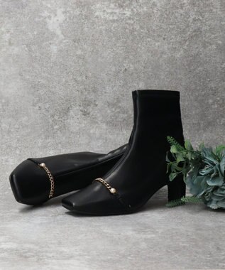 Bridget Birkin 【Bridget Birkin】アクセサリーパールチェーンショートブーツ ブラック