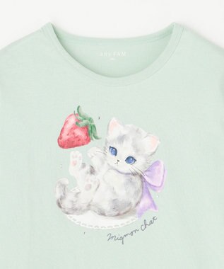 ANY KIDS アニマル×フルーツ 長袖 Tシャツ ライム×ネコ