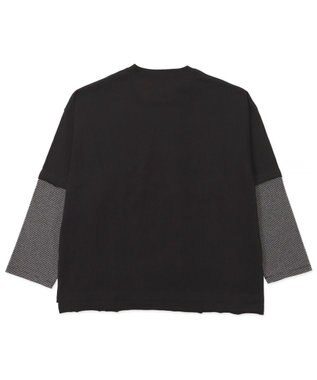 WEGO フェイクレイヤードグラフィックT（LS） グレーボーダー