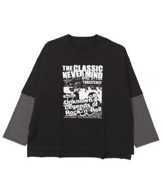 WEGO フェイクレイヤードグラフィックT（LS） グレーボーダー