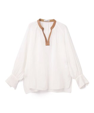 BEIGE， PAULINE / レザーコンビブラウス White x Camel