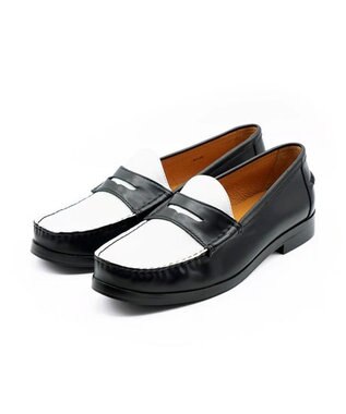 APOM 本革ペニーローファー 25 ブラック×ホワイト