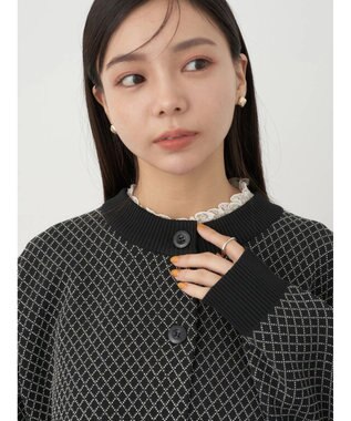 earth music&ecology ダイヤ柄ジャガードカーディガン Black