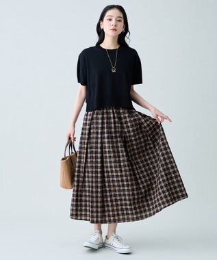 ANY 【2SET】ニット×チェックスカートセット ブラウン系