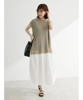 Green Parks ストライプ柄ニットドッキングワンピース Beige