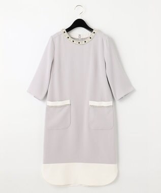 GRACE CONTINENTAL バイカラービジューワンピース グレー