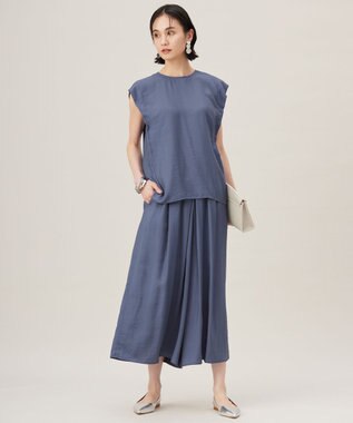 自由区 S 【セットアップ対応・接触冷感・UVケア・洗える】エアリーツイルノースリーブ ブラウス ブルーグレー