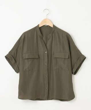 SHARE PARK LADIES 【洗える】ドルマンスリーブサテンシャツ カーキ系